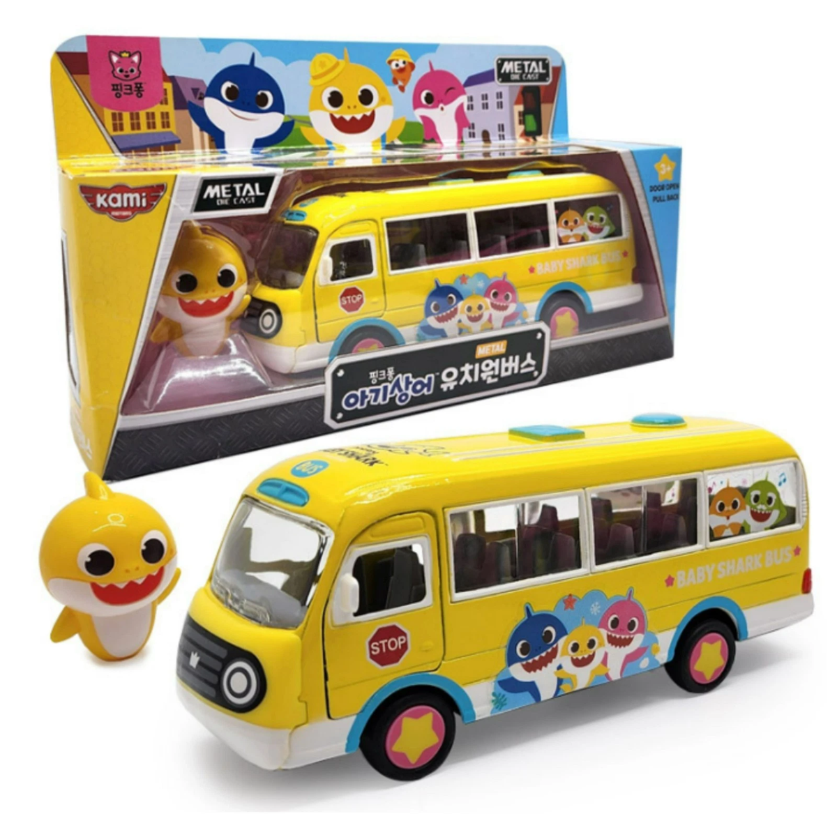 Pinkfong Baby Shark Diecast Kindergarten Bus Pull Back Car Figure Toy