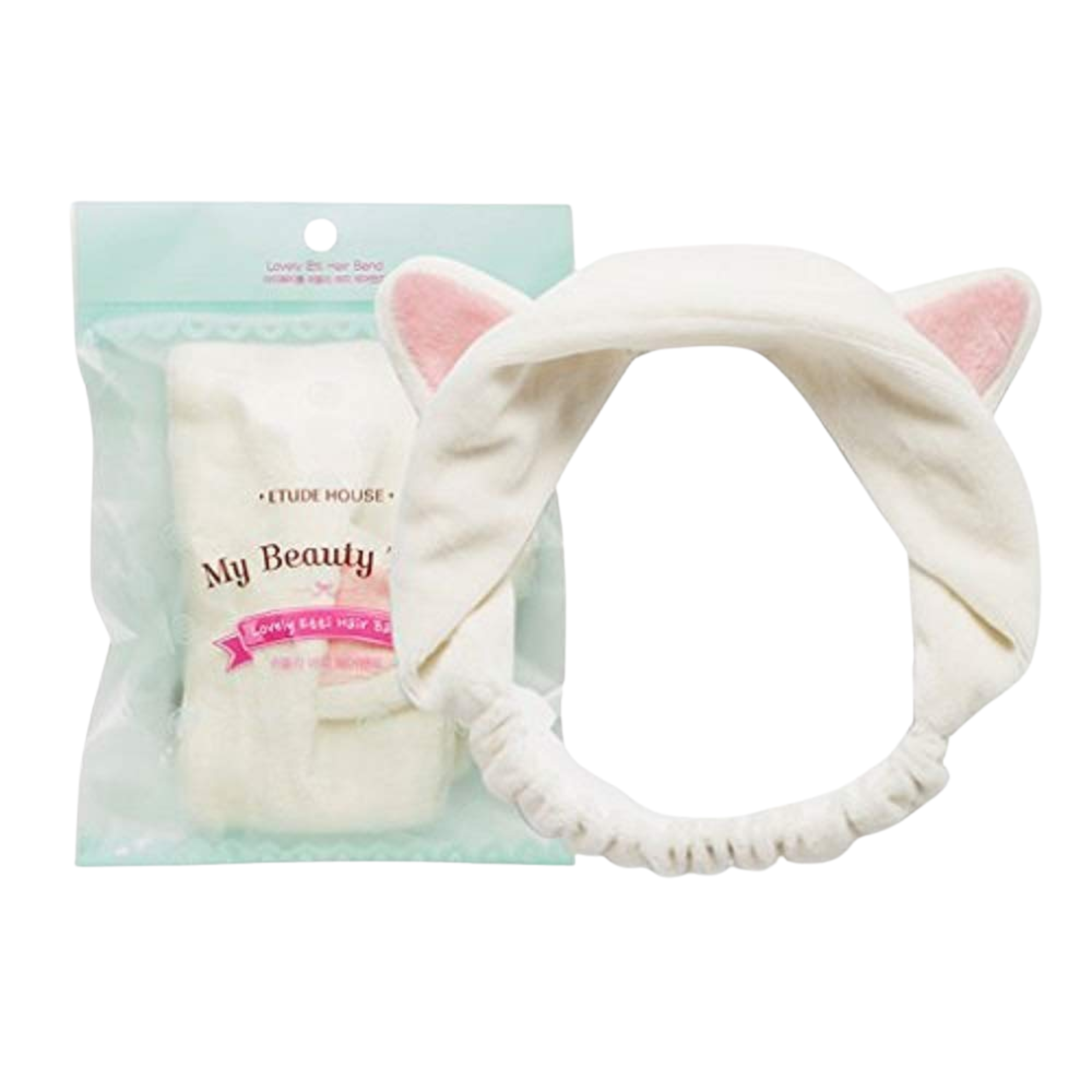 Flat lay of Etude House My Beauty Tool Etti Hair Band – pink, soft material