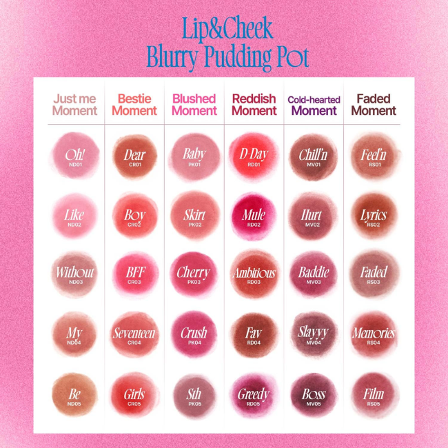 Fwee Lip & Cheek Blurry Pudding Pot (35colors)
