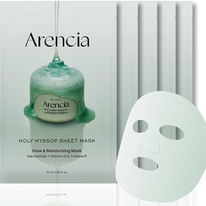 Arencia Holy Hyssop Sheet Mask Set 27ml x 5 Sheets | Brightening & Hydrating Vitamin Sheet Masks