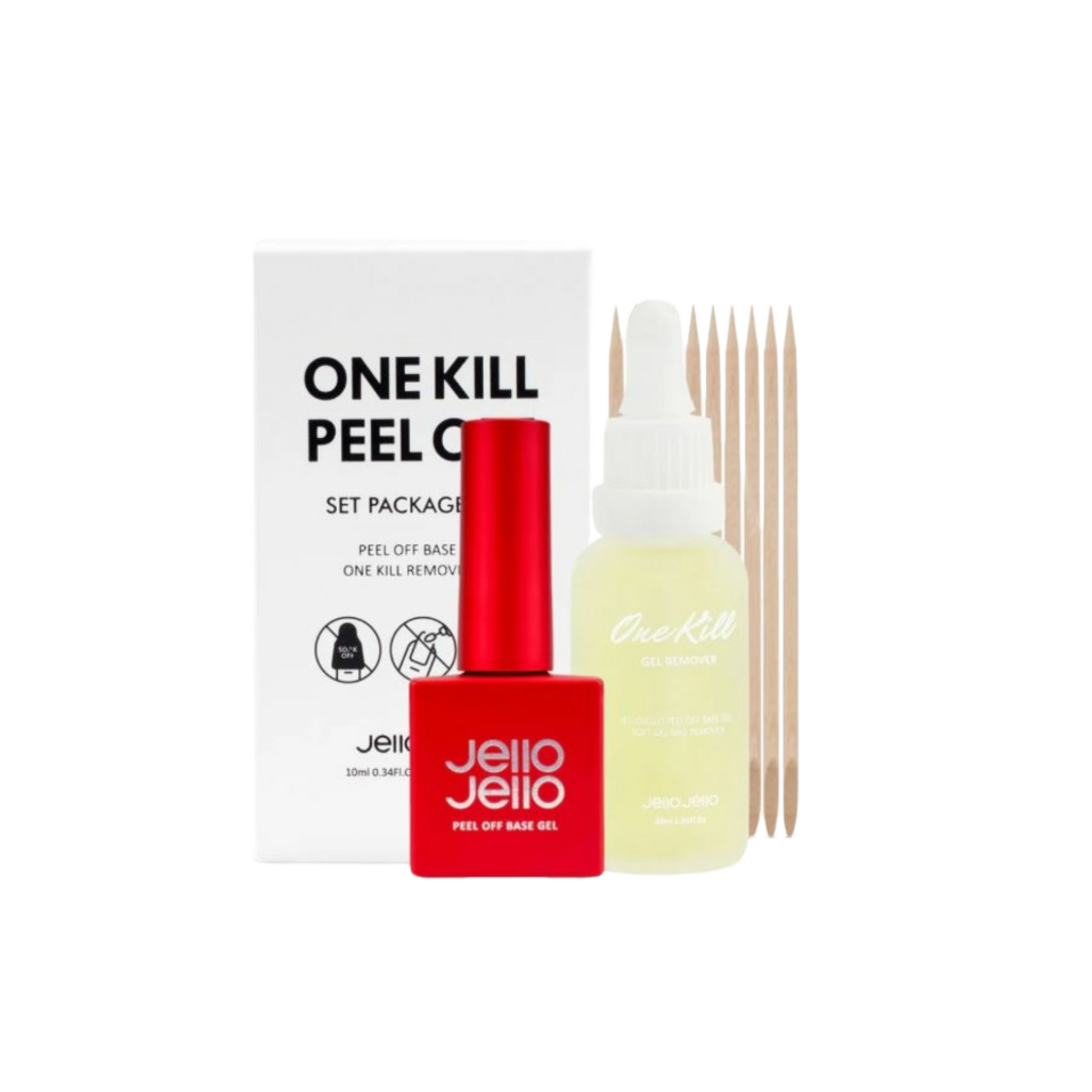 Jello Jello Peel Off Base + One Kill Remover Set – Easy Gel Nail Removal Without Damage - KOS
