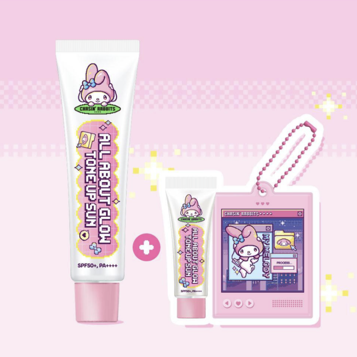 CHASIN’ RABBITS All About Glow Tone Up Sun 70ml + 10ml + Mirror Keyring [Sanrio Collection]