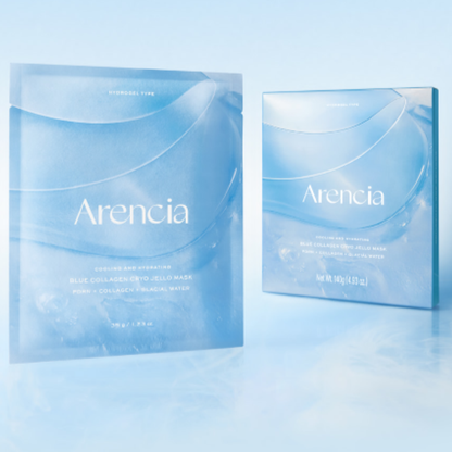 Arencia Blue Collagen Cryo Jello Mask Set 35g x 4 Sheets | Cooling, Hydrating & Barrier Repair Hydrogel Mask