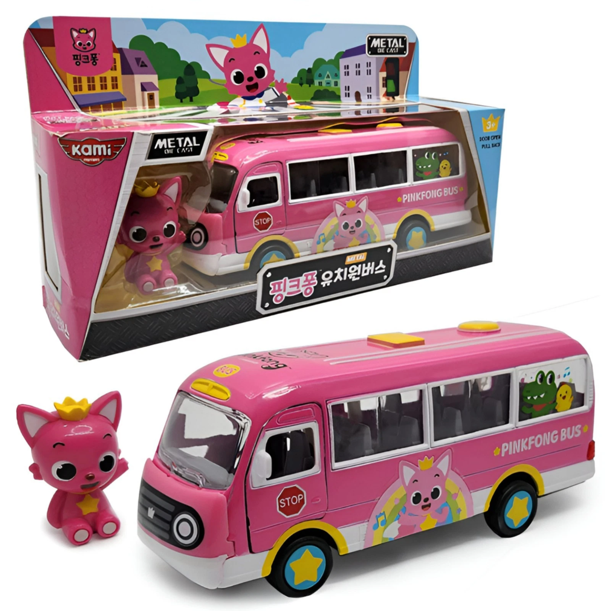 Pinkfong Baby Shark Diecast Kindergarten Bus Pull Back Car Figure Toy