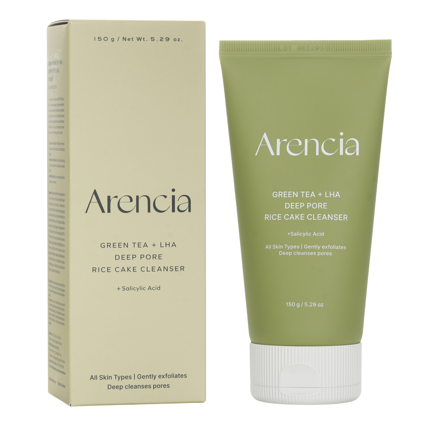 Arencia Green Tea + LHA Deep Pore Rice Cake Cleanser 150g | Korean Skincare Australia