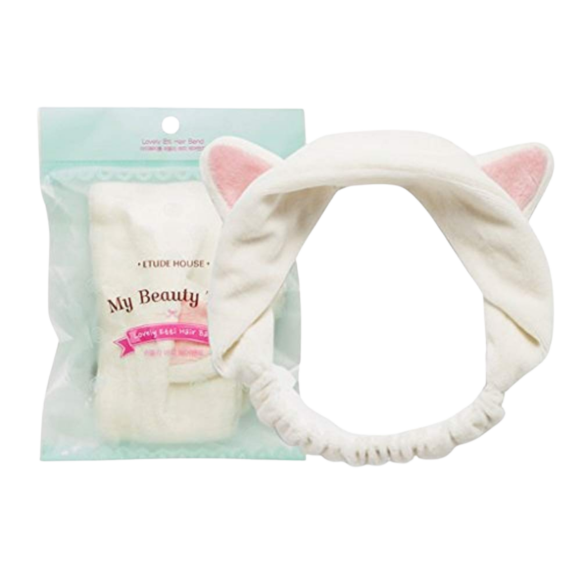 Flat lay of Etude House My Beauty Tool Etti Hair Band – pink, soft material
