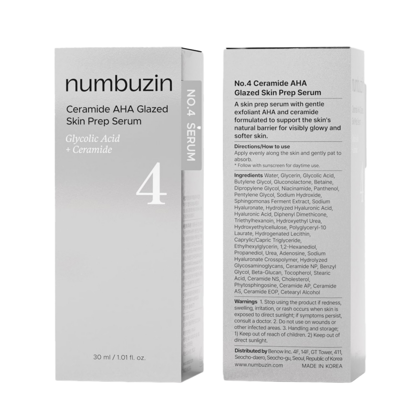 Packaging of numbuzin Ceramide AHA Glazed Skin Prep Serum