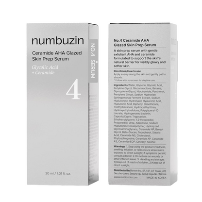 Packaging of numbuzin Ceramide AHA Glazed Skin Prep Serum